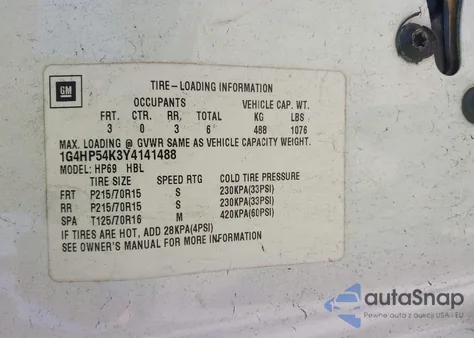 2000 Buick Lesabre Custom из США, поврежденный, VIN 1G4HP54K3Y4141488